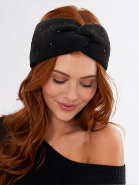 I Am brand Black Knit Twist-Front Headband with Sparkly Bead Accents - OS - NWT
